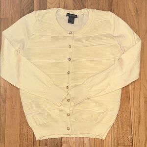 Emerson & Zoe butter yellow cardigan with gold and petal buttons. Size Small